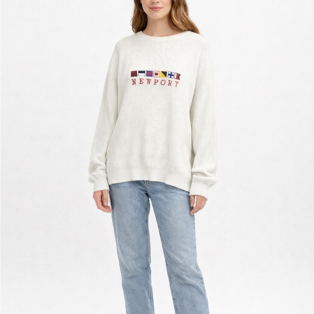 Vintage Isle of Cotton Newport Knit Crewneck Sweater in White Size XL